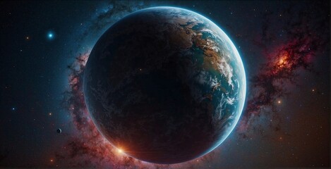 earth and galaxy in space - obrazy, fototapety, plakaty