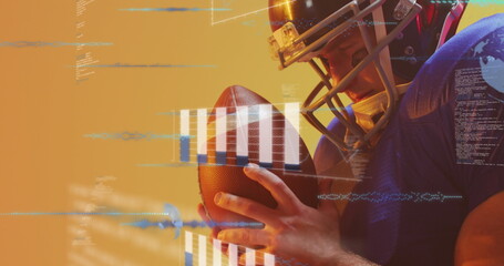 Image of data processing over caucasian american football player