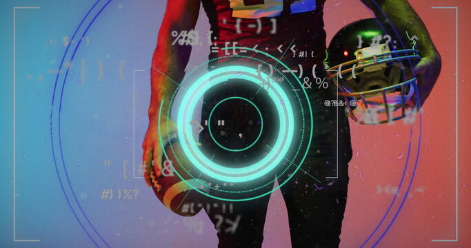 Image of data processing over african american american football player