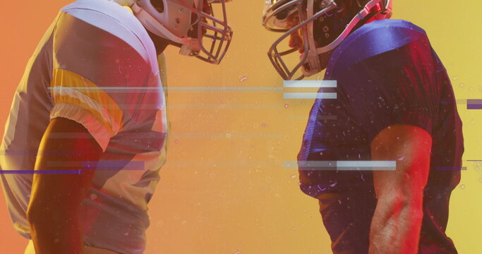 Image of data processing over diverse american football players