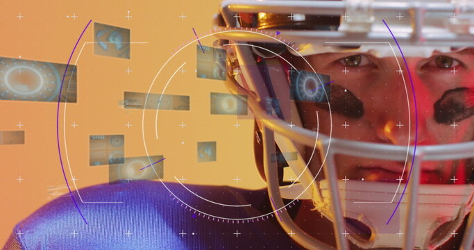 Image of data processing over caucasian american football player