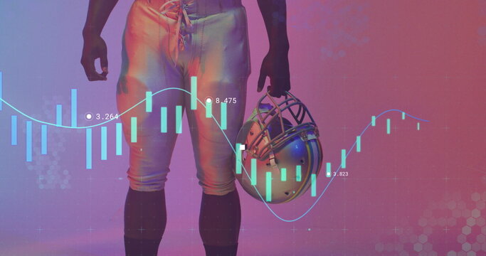 Image of data processing with markers over american football player