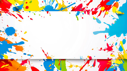 Colorful Paint Splashes Border on White Background