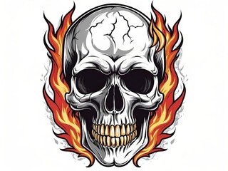 Obraz premium Illustration of a skull burning in flames on a white background. Generative AI.