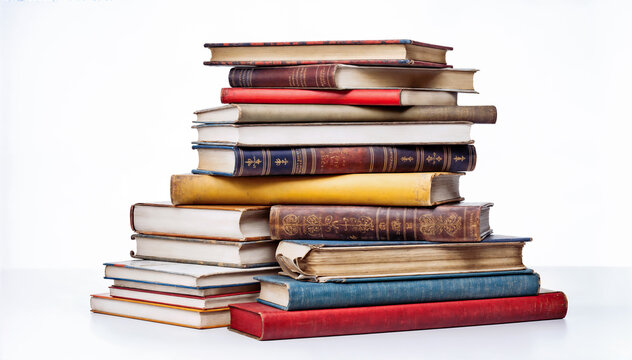  A large stack of old vintage hardcover books isolated on a white background