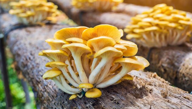 gold or yellow oyster mushroom in farm