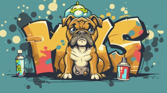 king grafitti style slogan with cartoon dog holding spray paint vector illustration 