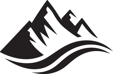 Black and white illustration of mountains. Mountains rocks landscapes monochrome set of flat images with isolated views of landmarks. Vector illustration