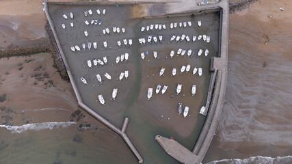 Aerial view zenithal of boats in Port of Saint Michel Chef Chef