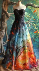 Enchanted Forest Themed Designer Dress on Mannequin