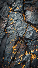 Lustrous Gold Specks in Dark Slate Rock Veins