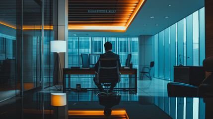 business man using computers in trading floor with stock market