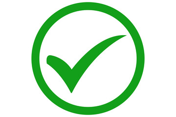 Green check mark on transparent background, green right tick mark under green circle - obrazy, fototapety, plakaty