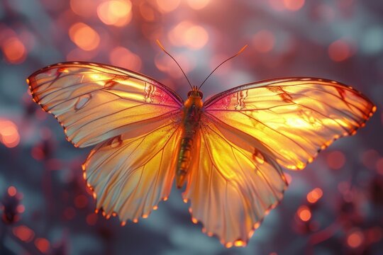 Colorful butterfly with bokeh background, abstract nature background.