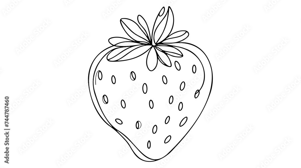 Poster one continuous line drawing of isolated vector object - strawberry