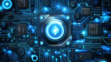 technology background and power button and main board or CPU vector picture