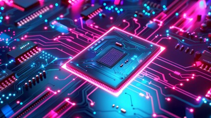 technology background and power button and main board or CPU vector picture - obrazy, fototapety, plakaty