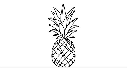 Single continuous line drawing whole healthy pineapple organic for orchard logo identity.