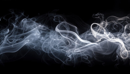  wispy white smoke flowing  with a black background - obrazy, fototapety, plakaty