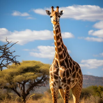 Giraffe in the Savannah: A Majestic Display of Nature's Unfading Charm and Beauty