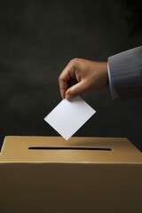 A hand putting a paper into a box. Voting. Generative AI.