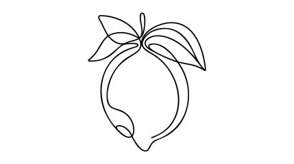 One single line drawing of whole healthy organic lemon for orchard logo identity.