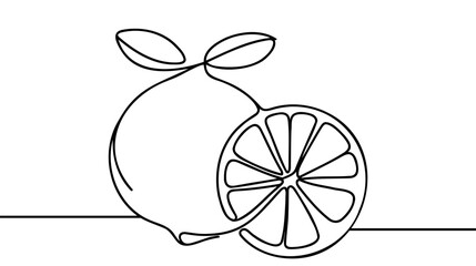 One single line drawing of whole healthy organic lemon for orchard logo identity.
