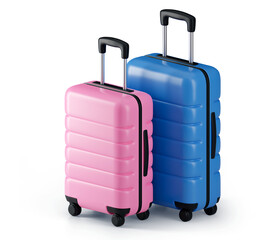 3d Blue and Pink suitcases isolated on white background. Two Suitcases Luggage Travel. Concept Holiday Adventure Trip, couple, honey moon. 3d rendered illustration