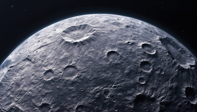  A detailed and realistic 3D rendering of the surface of the Moon with black backgound