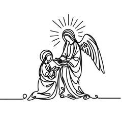 Annunciation of the Blessed Virgin Mary, line drawing style
