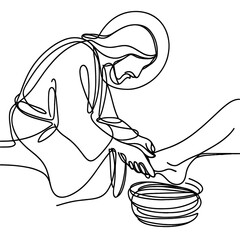 Foot washing, Jesus, line drawing style