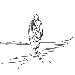 Jesus walking on the water, line drawing style