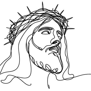 recommend clip art: Jesus Christ with a crown of thorns, close-up, in the style of line drawing
