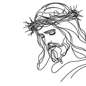 recommend clip art: Jesus Christ with a crown of thorns, close-up, in the style of line drawing