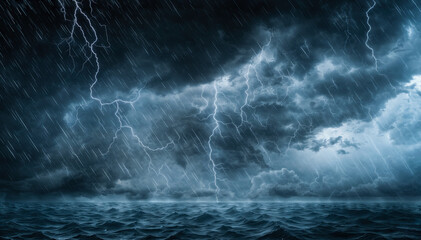 Stormy Seas Illuminated by Lightning's Fury - obrazy, fototapety, plakaty