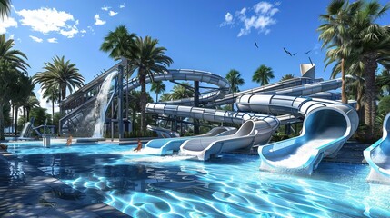 Water slide with the pool, aqua park attraction 