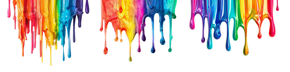 Obraz na płótnie Canvas 3 Colourful liquid, beautiful multicoloured liquid, colourful, liquid dripping down on a transparent background. Created with Generative AI.
