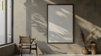 Mockup poster frame in a minimalist living room