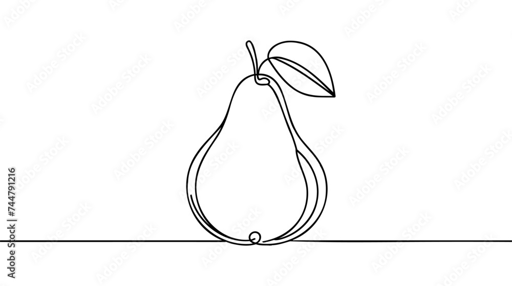 Poster pear fruit in continuous one line art drawing style. minimalist black line sketch on white backgroun
