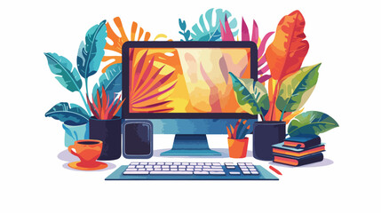 Computer with over background. vector illustration i