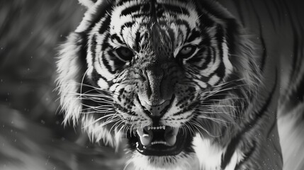 Close Up of Aggressive Tiger Ready to Attack