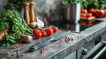 Abundance of Fresh Vegetables on Modern Kitchen Counter