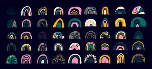 Rolgordijnen Set of abstract rainbow. Modern hand drawn rainbows in minimalist scandinavian style. Kid sketch. Rainbow in different shapes. Colored contemporary art. Trend vector for design, banner, poster, card. © Anatoliy