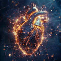 A heart formed out of bright pulsing electrical wires