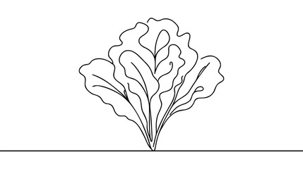 One single line drawing of whole healthy organic mustard green leaves for farm logo identity.