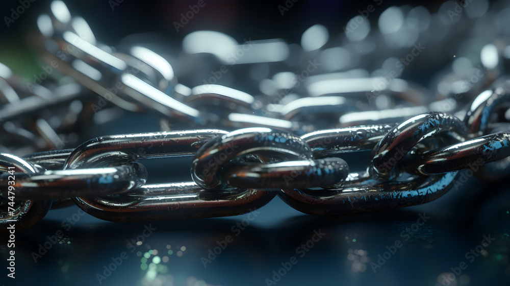 Poster two silver chains forming a chain with an image of the internet and computer technology
