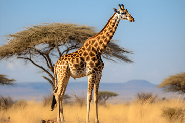Giraffe in the Savannah: A Majestic Display of Nature's Unfading Charm and Beauty