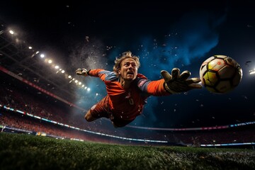 Football goalkeeper on the stadium field