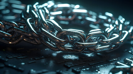  two silver chains forming a chain with an image of the internet and computer technology
