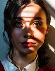 Fototapeta premium Artistic portrait of woman with half of face in shade and half in the light